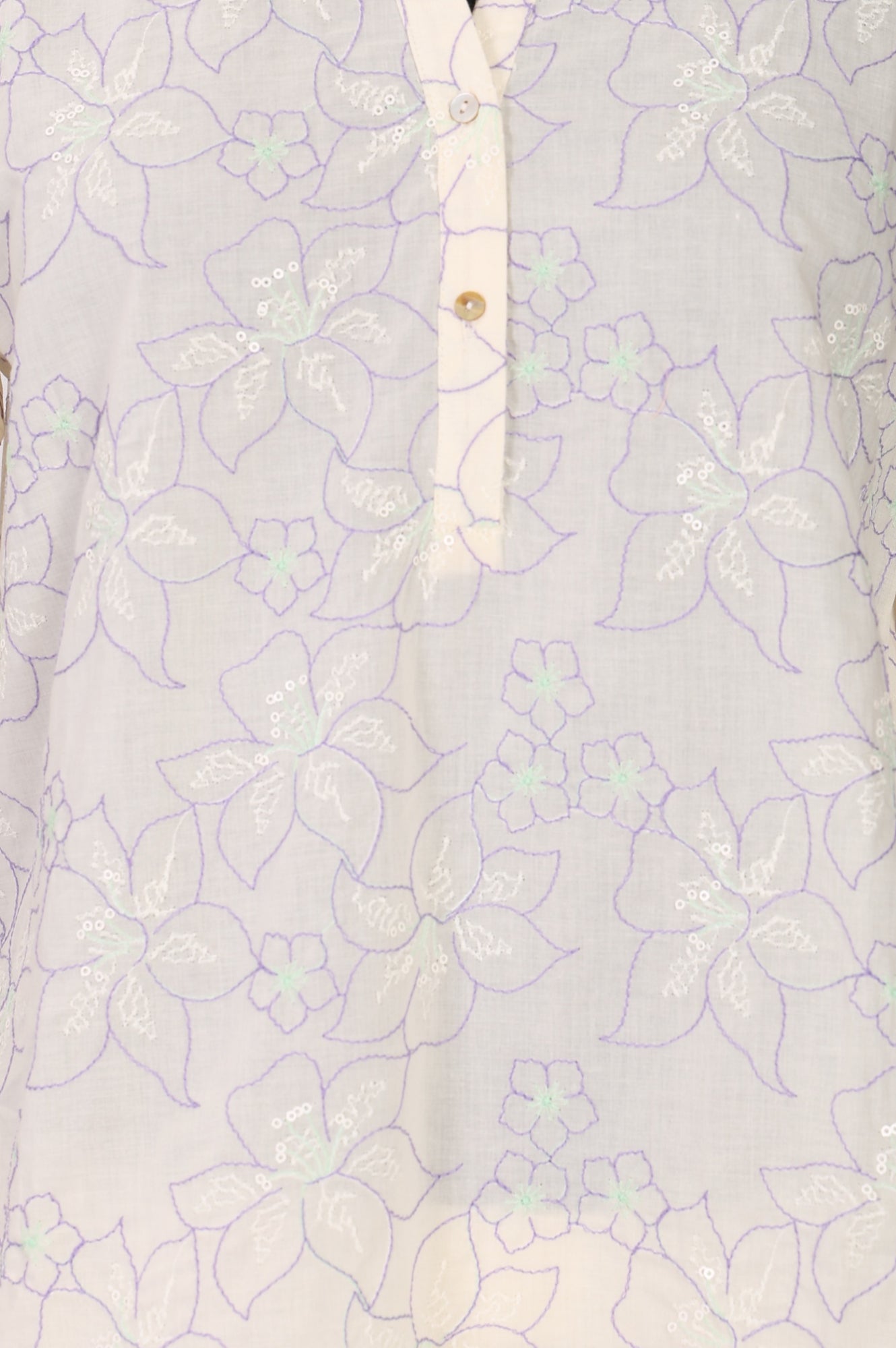 Off White Floral Printed Embroidered Pure Cotton Straight Top and Pants Co-ord Set
