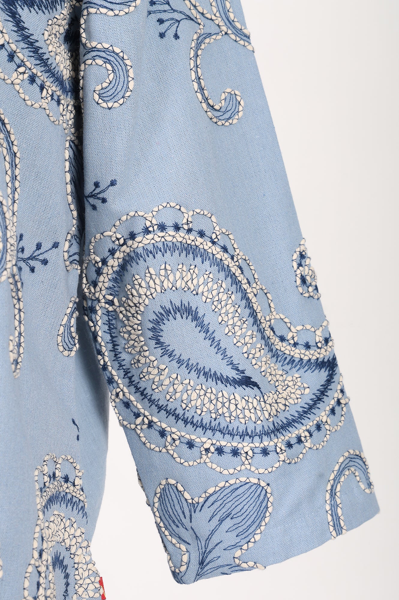 Blue Embroidered Cotton Flax Straight Kurta With Straight Pants Co-ord Set