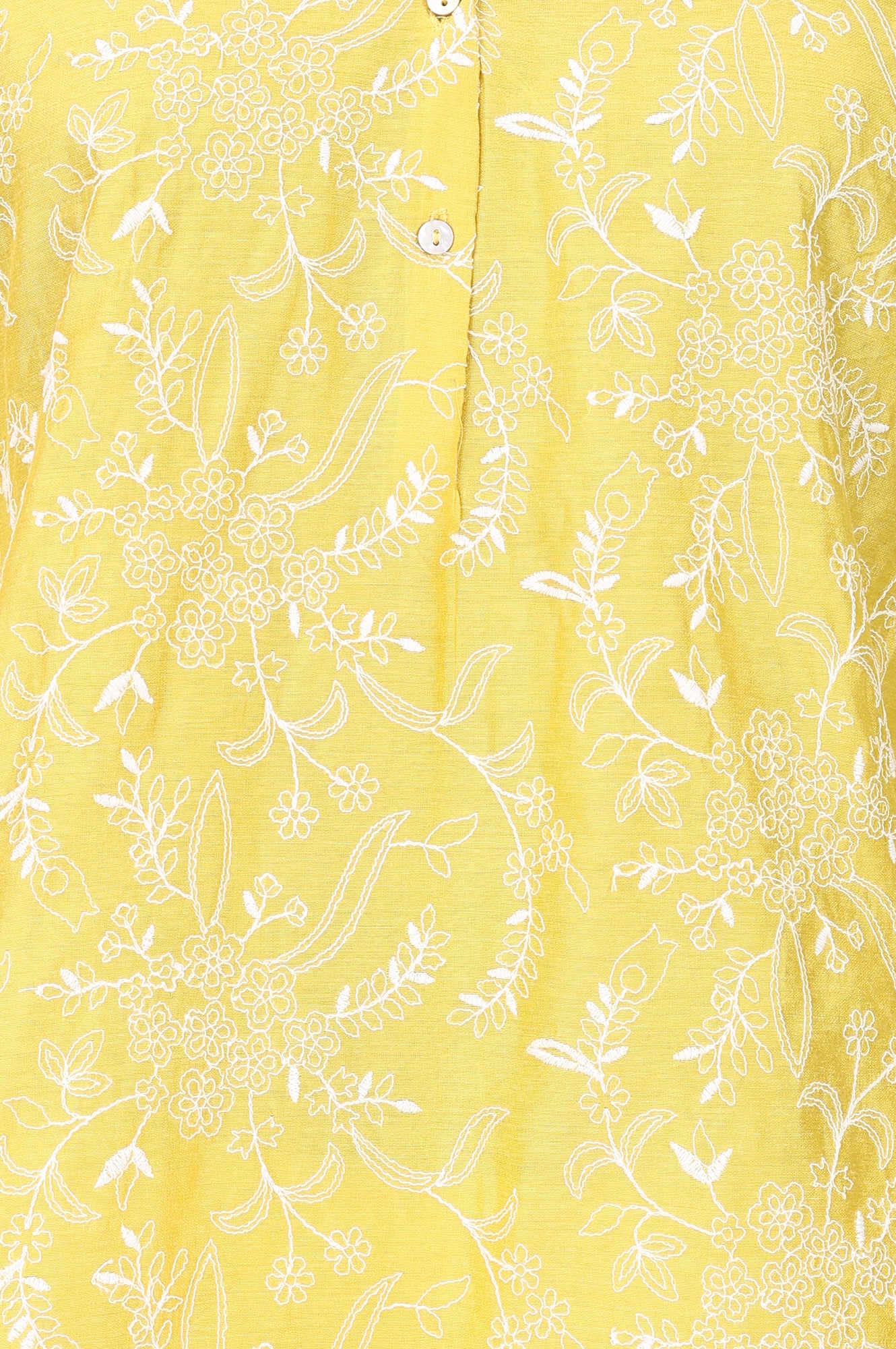 Yellow Thread Embroidered Chanderi Straight Kurta With Pants Co-ord Set