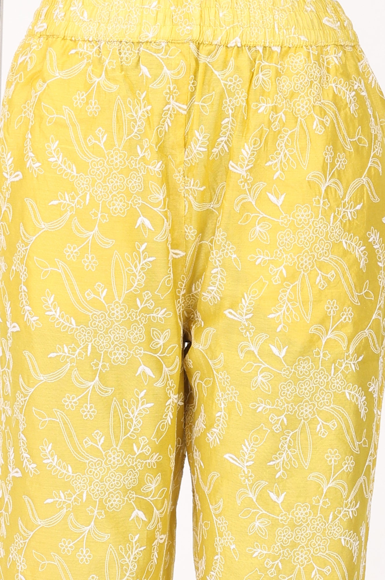 Yellow Thread Embroidered Chanderi Straight Kurta With Pants Co-ord Set
