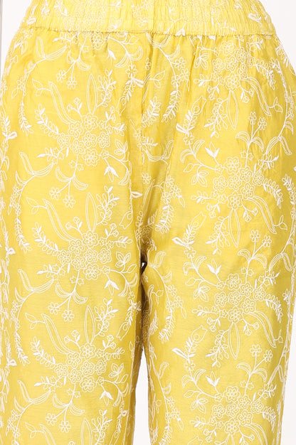 Yellow Thread Embroidered Chanderi Straight Kurta With Pants Co-ord Set