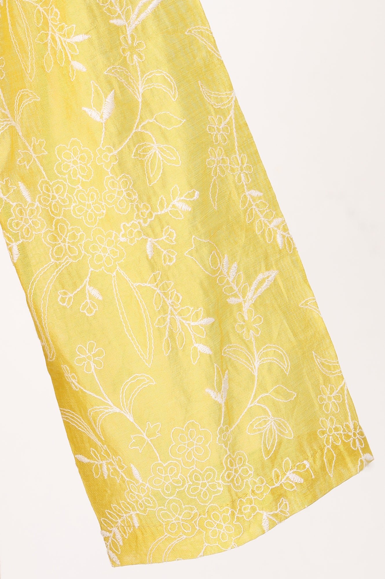 Yellow Thread Embroidered Chanderi Straight Kurta With Pants Co-ord Set