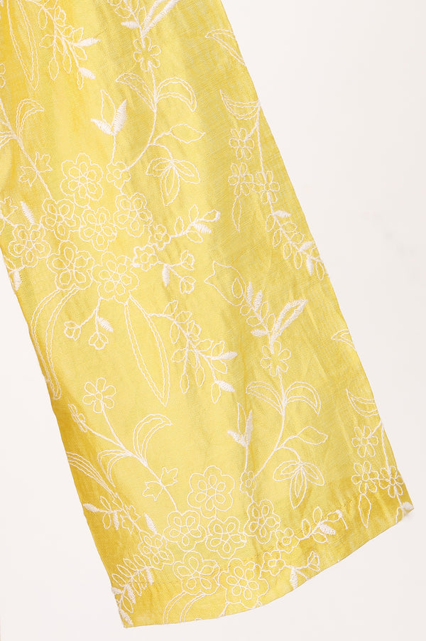 Yellow Thread Embroidered Chanderi Straight Kurta With Pants Co-ord Set