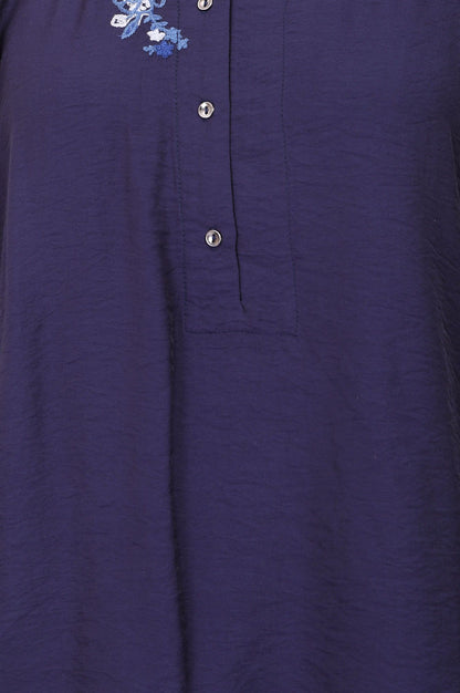 Navy Blue Thread Embroidered Straight Kurta with Pants Co-ord Set