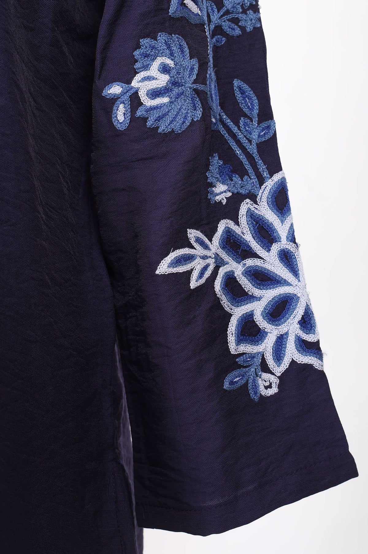 Navy Blue Thread Embroidered Straight Kurta with Pants Co-ord Set