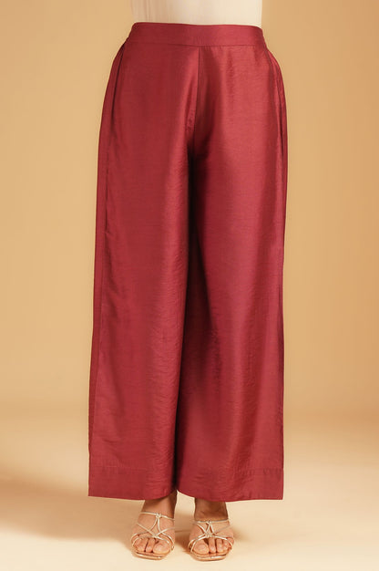Maroon Floral Printed Silver Chiffon Top with Embroidered Neckline &amp; Parallel Pants Set