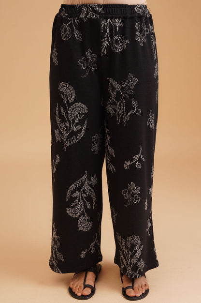 Black Floral Printed Sequins Yarn Dyed Jacquard Straight Winter Kurta with Parallel Pant Set