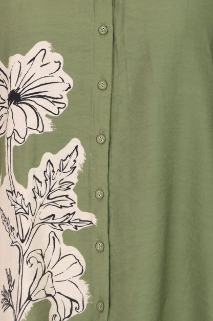 Green Floral Printed Straight Shirt with Parallel Pants Co-ord Set