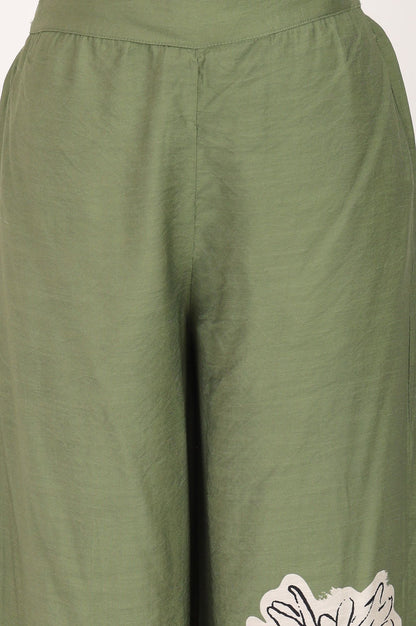 Green Floral Printed Straight Shirt with Parallel Pants Co-ord Set