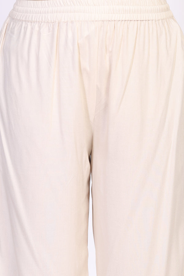 Off-White Floral Printed A-Line Kurta with Parallel Pant and Dupatta Set