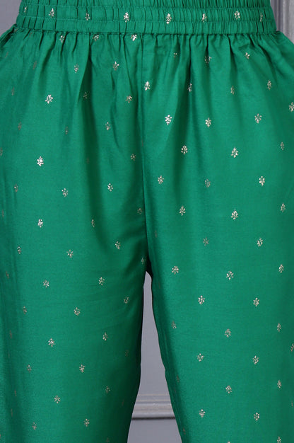 Green Embroidered Glitter Printed Rayon Flared Kurta and Pants Set