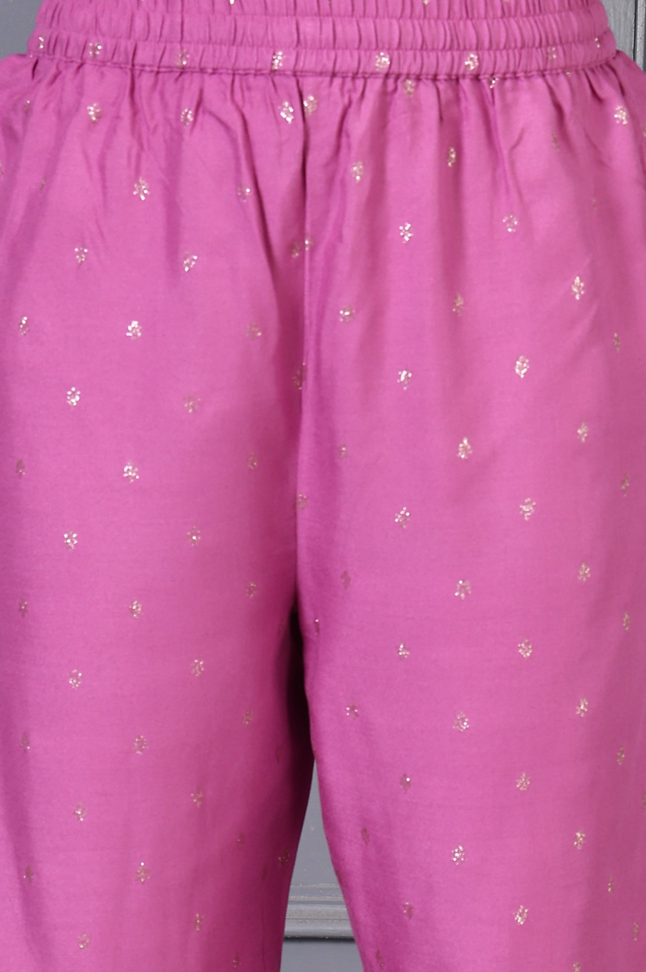 Purple Embroidered Glitter Printed Rayon Flared Kurta and Pants Set