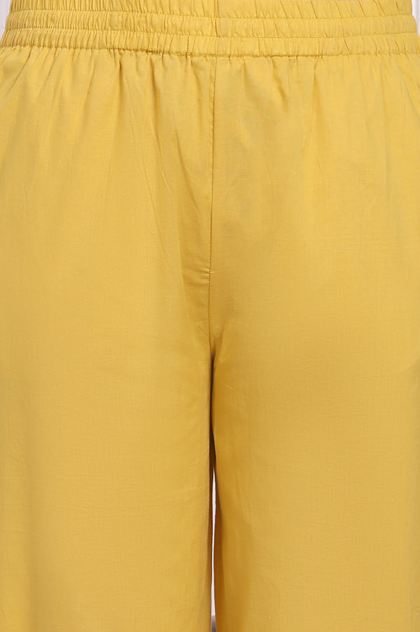 Yellow Embroidered Pure Cotton Straight Kurta and Pants Co-ord Set