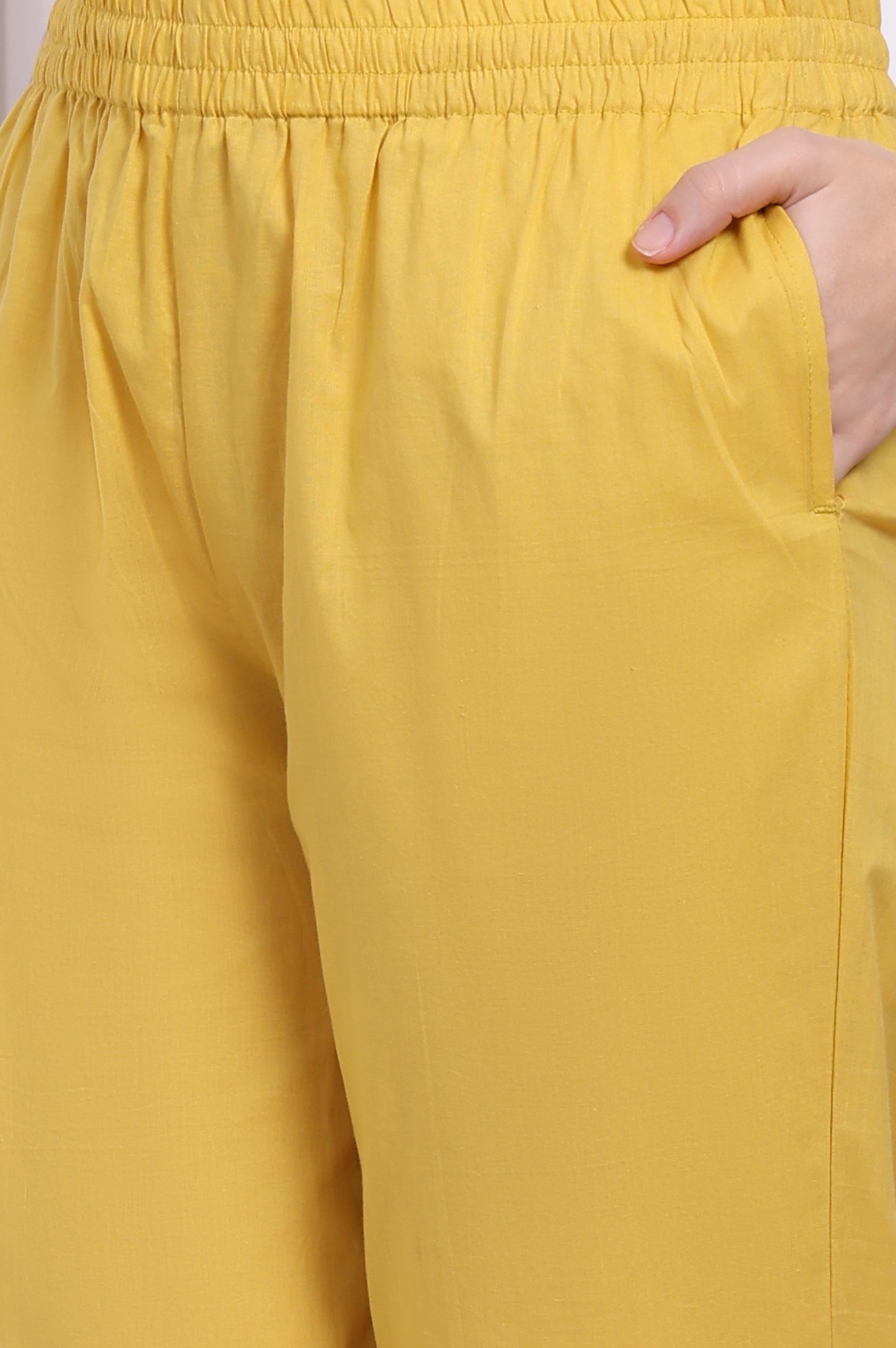 Yellow Embroidered Pure Cotton Straight Kurta and Pants Co-ord Set