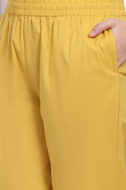 Yellow Embroidered Pure Cotton Straight Kurta and Pants Co-ord Set