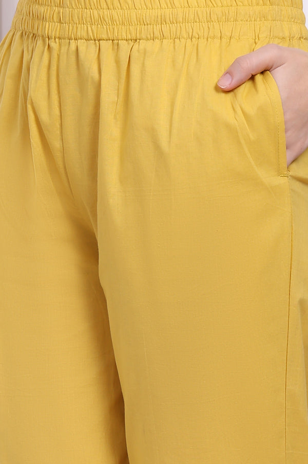 Yellow Embroidered Pure Cotton Straight Kurta and Pants Co-ord Set