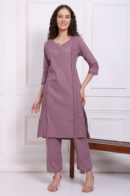 Purple Embroidered Pure Cotton Straight Kurta and Pants Co-ord Set