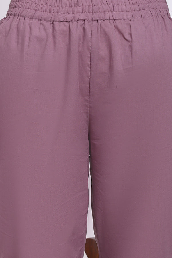 Purple Embroidered Pure Cotton Straight Kurta and Pants Co-ord Set