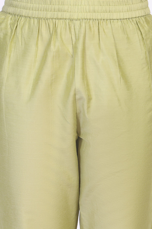 Light Green Solid Lace Trim Straight Kurta with Straight Pant and Dupatta Set