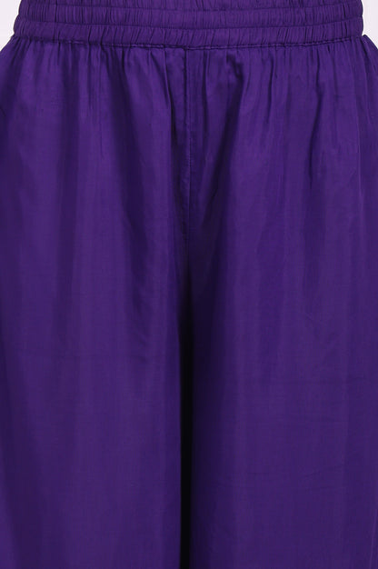Purple Embroidered Anarkali Kurta with Parallel Pant and Dupatta Set