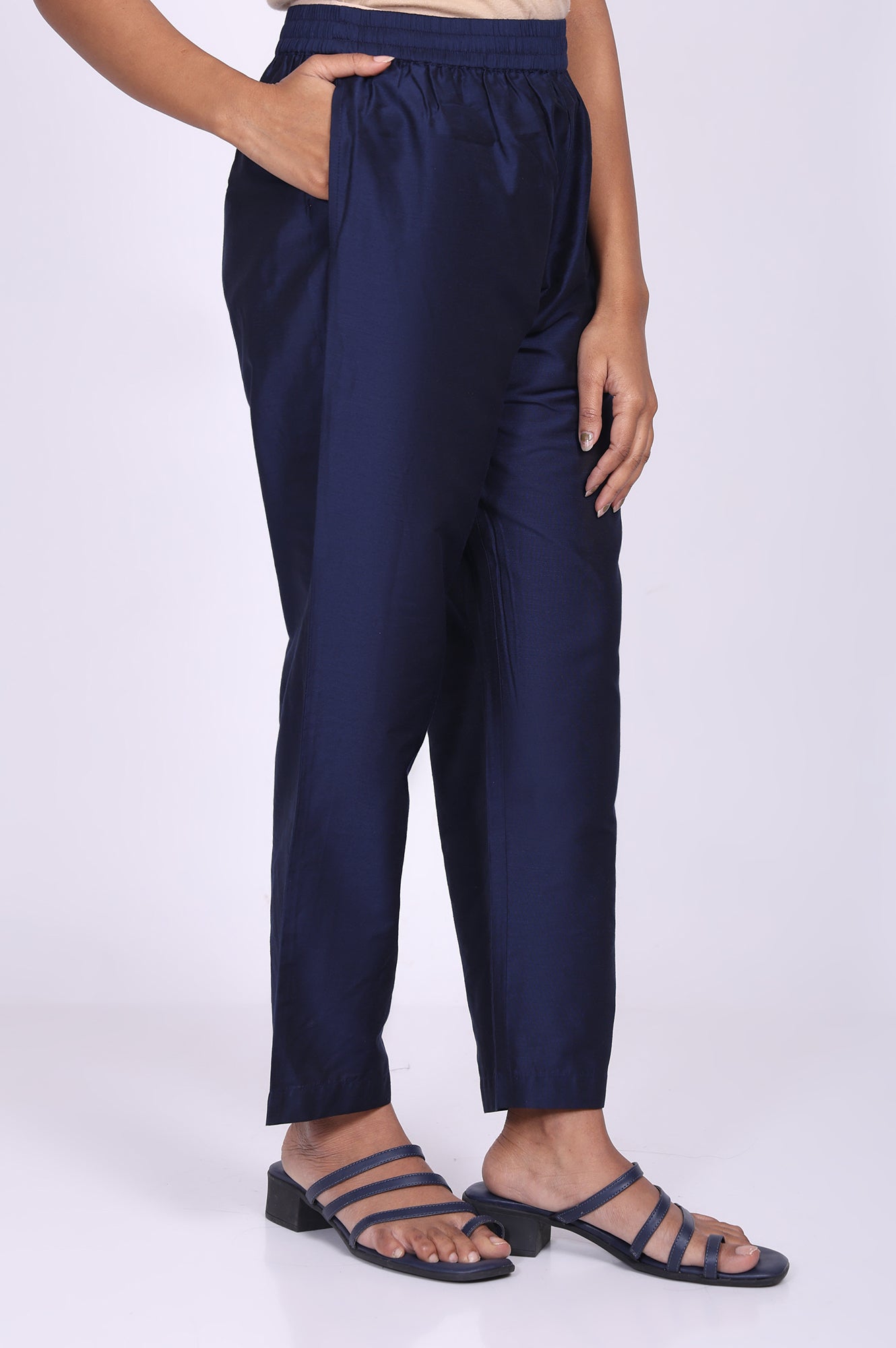 Navy Blue Zari Chanderi Straight Kurta with Straight Pant and Dupatta Set