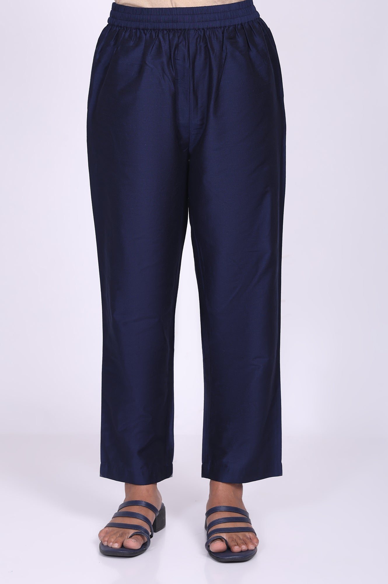 Navy Blue Zari Chanderi Straight Kurta with Straight Pant and Dupatta Set