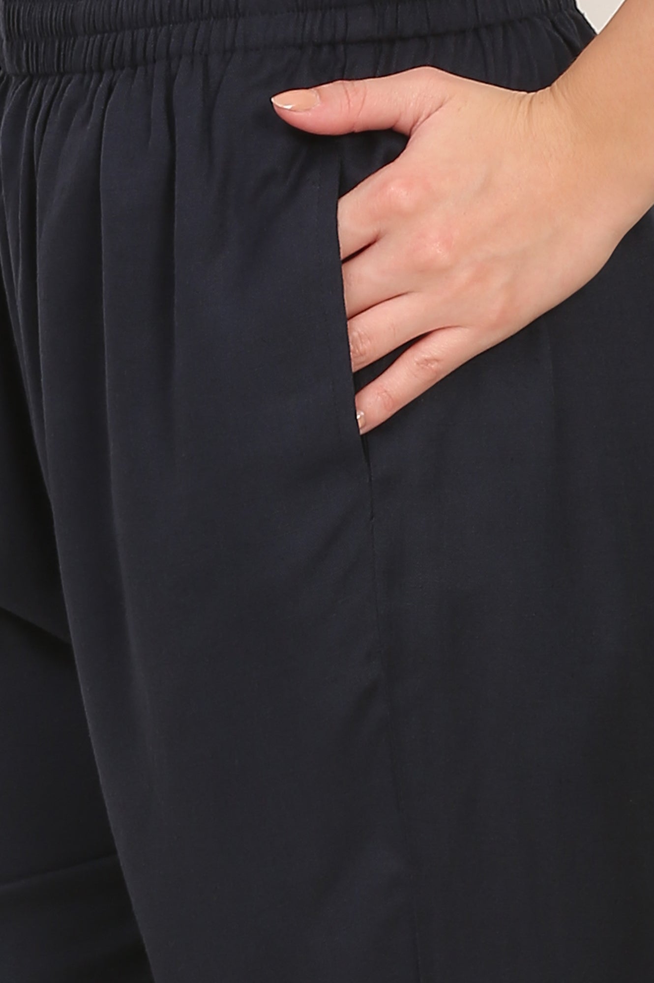 Blue Solid Embroidered Rayon Flax A-line Tunic and Straight Pants Co-ord Set