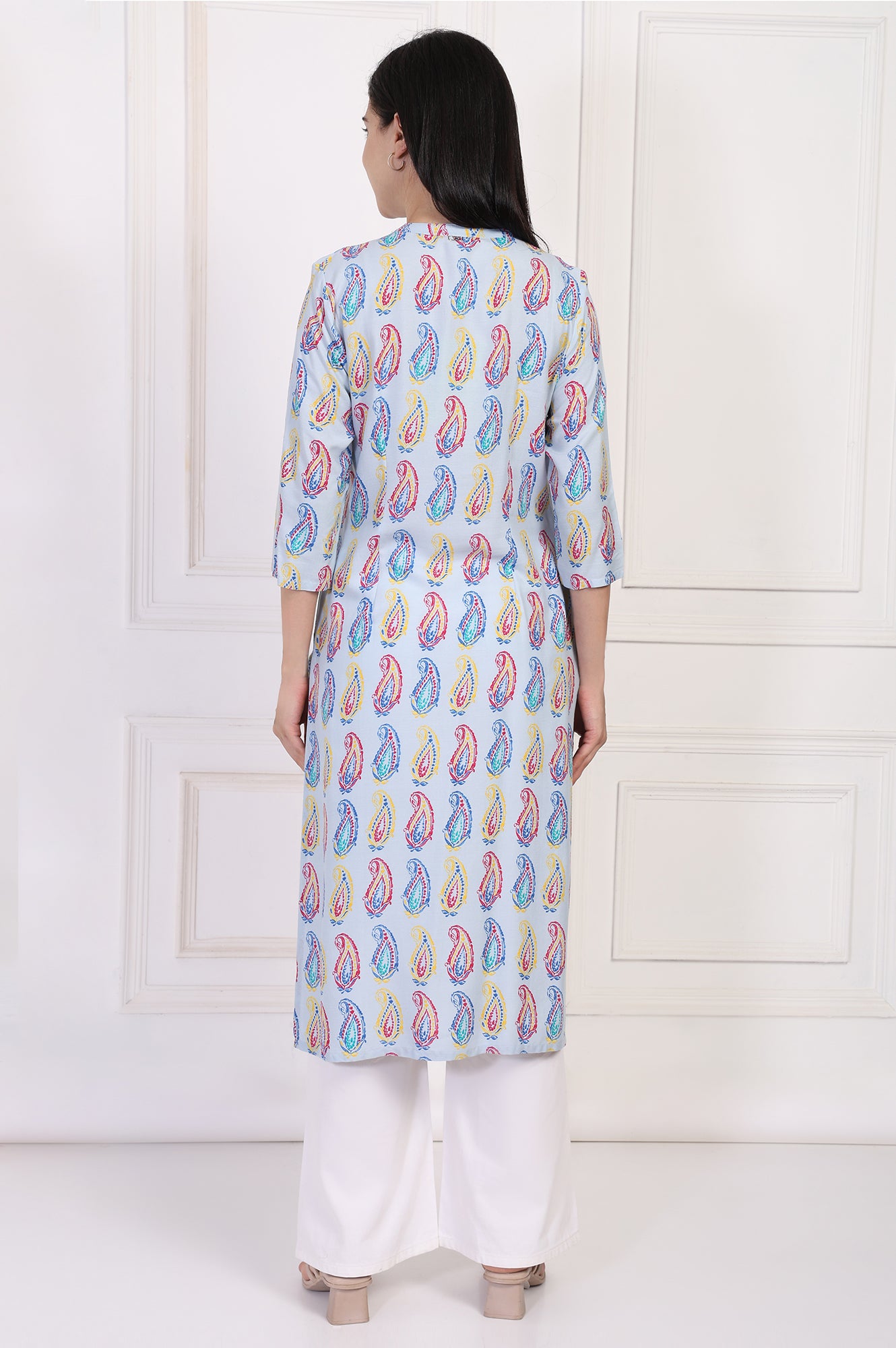 Blue Paisley Printed Straight Rayon Kurta