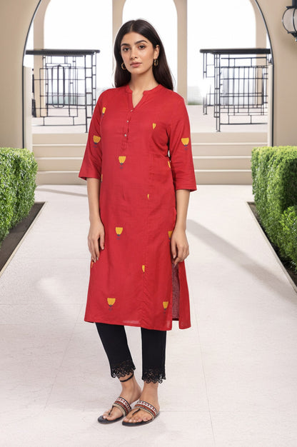Red Floral Printed Straight Rayon Kurta
