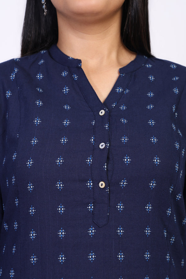 Navy Blue Geometric Printed Straight Rayon Kurta
