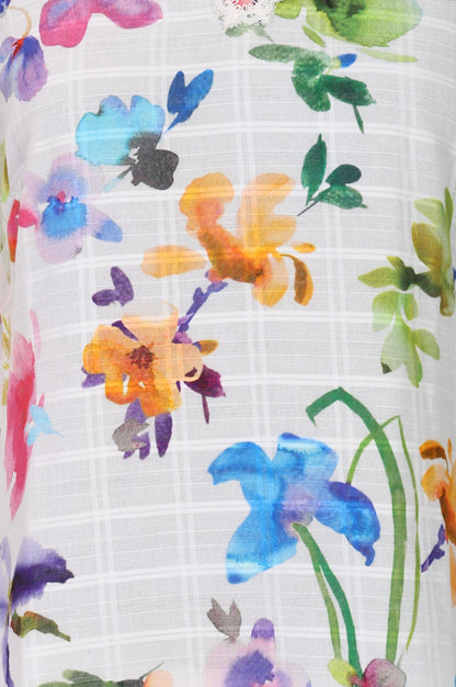 White Floral Printed Pure Cotton Straight Kurta