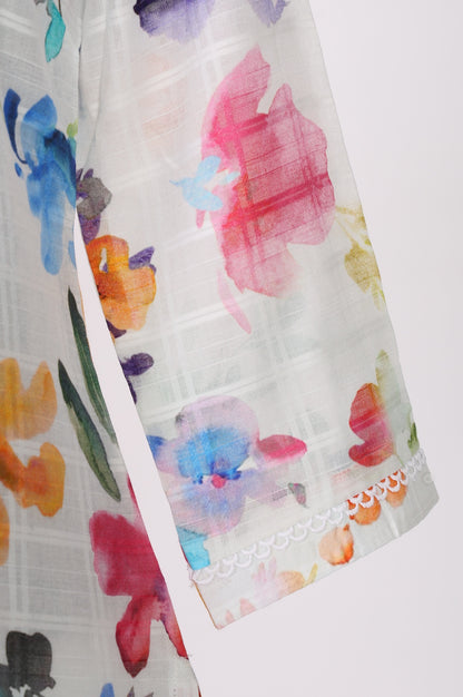 White Floral Printed Pure Cotton Straight Kurta