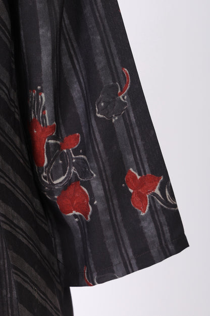 Black Floral Printed Crepe Straight Kurta