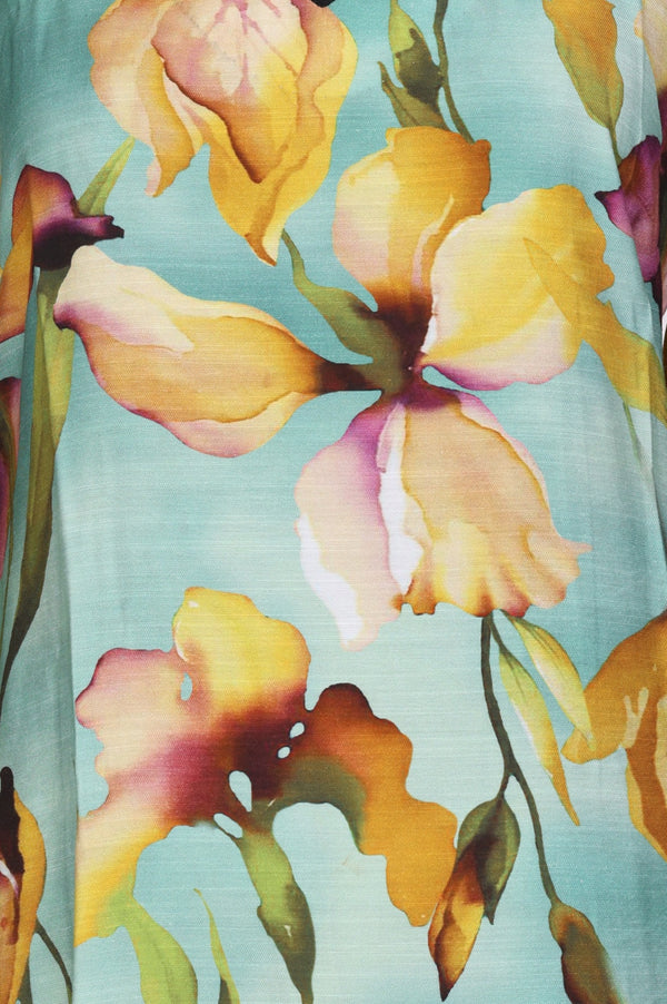 Sea Green Floral Printed Straight Kurta