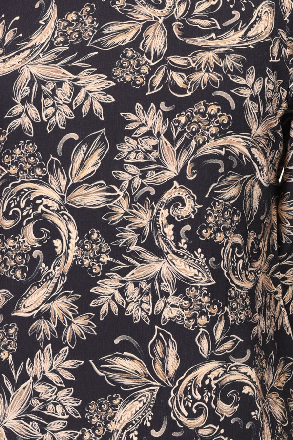 Black Floral Printed Straight Kurta