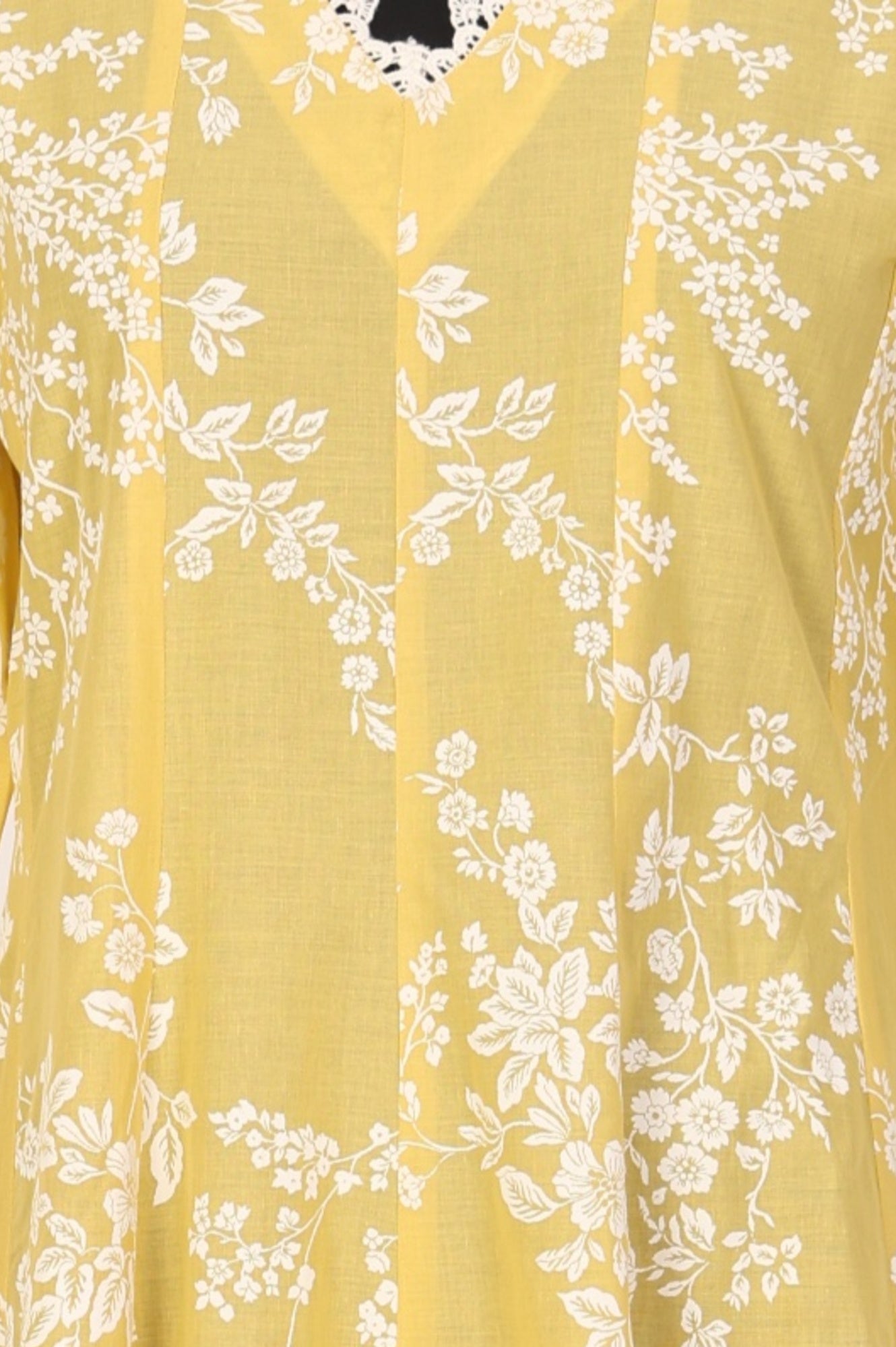 Yellow Floral Printed Lace Pure Cotton A-line Kurta
