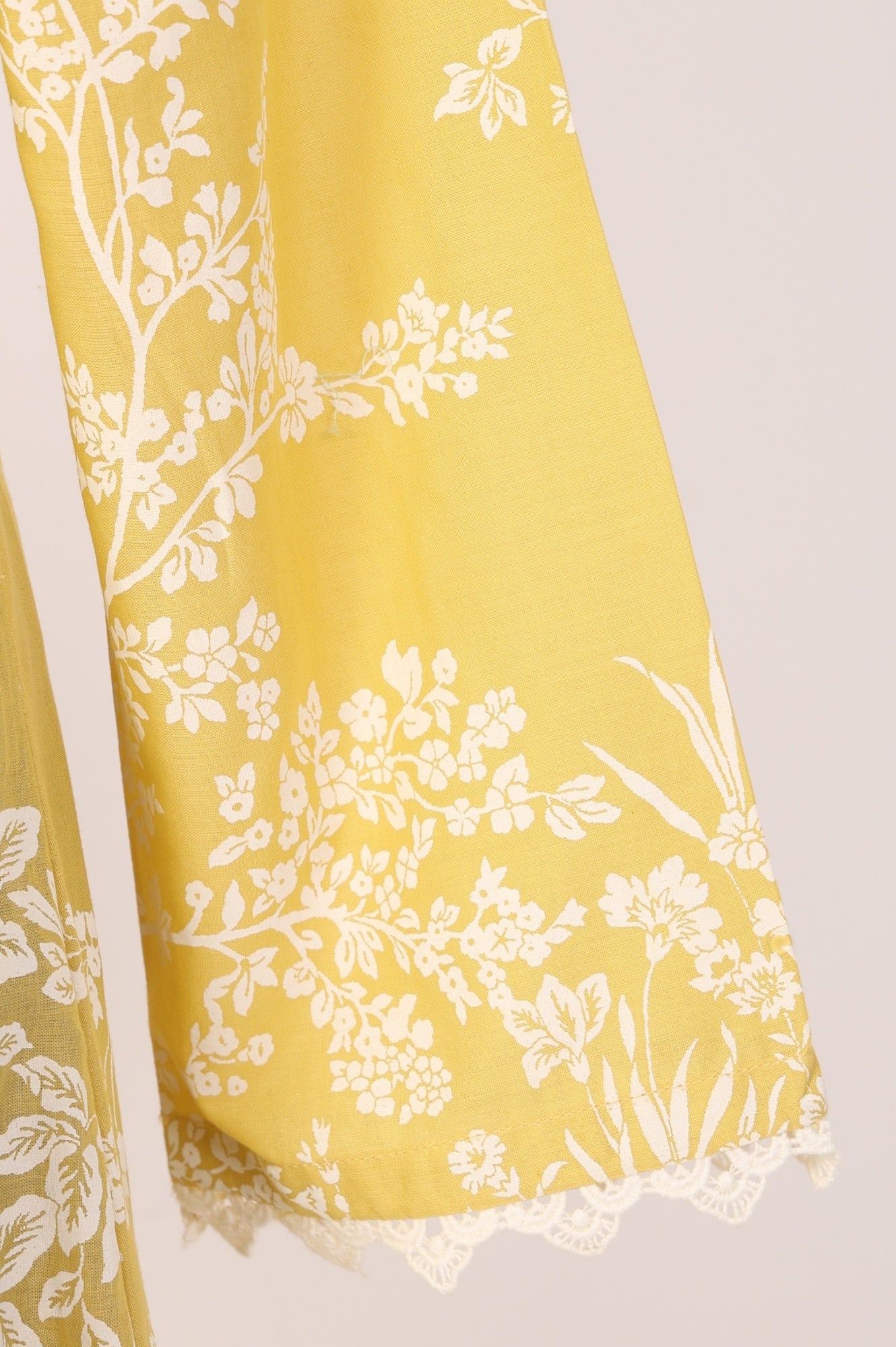 Yellow Floral Printed Lace Pure Cotton A-line Kurta