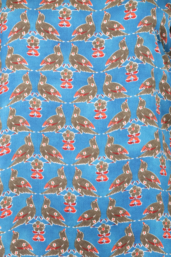 Blue Conversational Printed Satin Straight Kurta