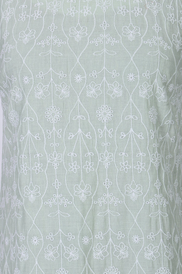 Sea Green Thread Embroidered Rayon Straight Kurta