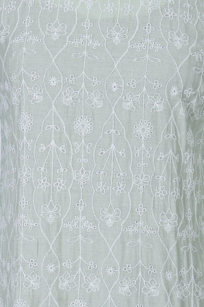 Sea Green Schiffli Embroidered Rayon Straight Kurta
