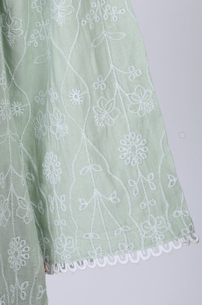 Sea Green Schiffli Embroidered Rayon Straight Kurta