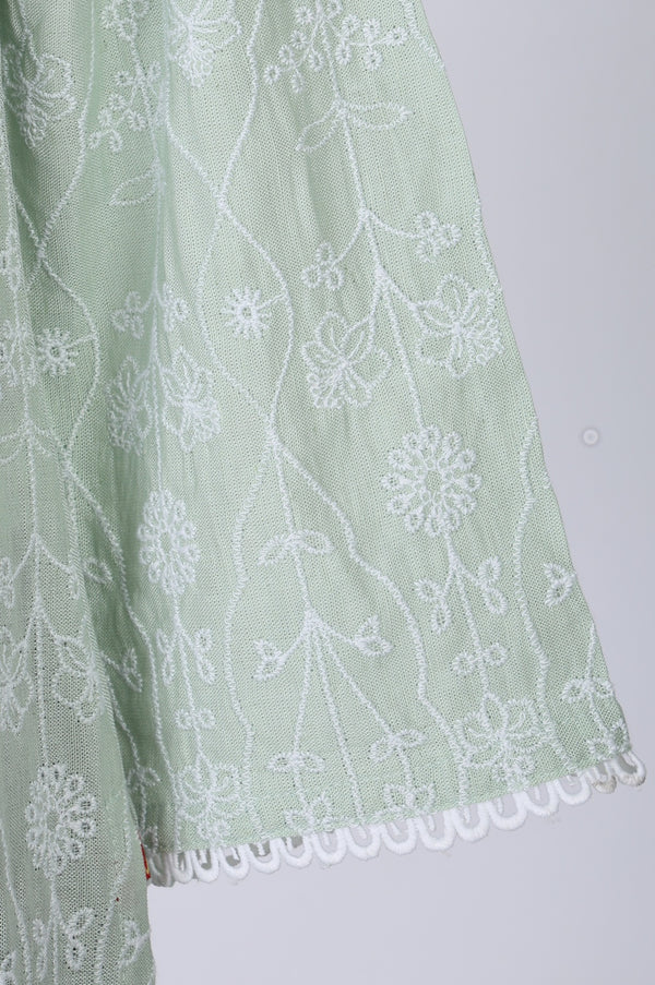 Sea Green Schiffli Embroidered Rayon Straight Kurta