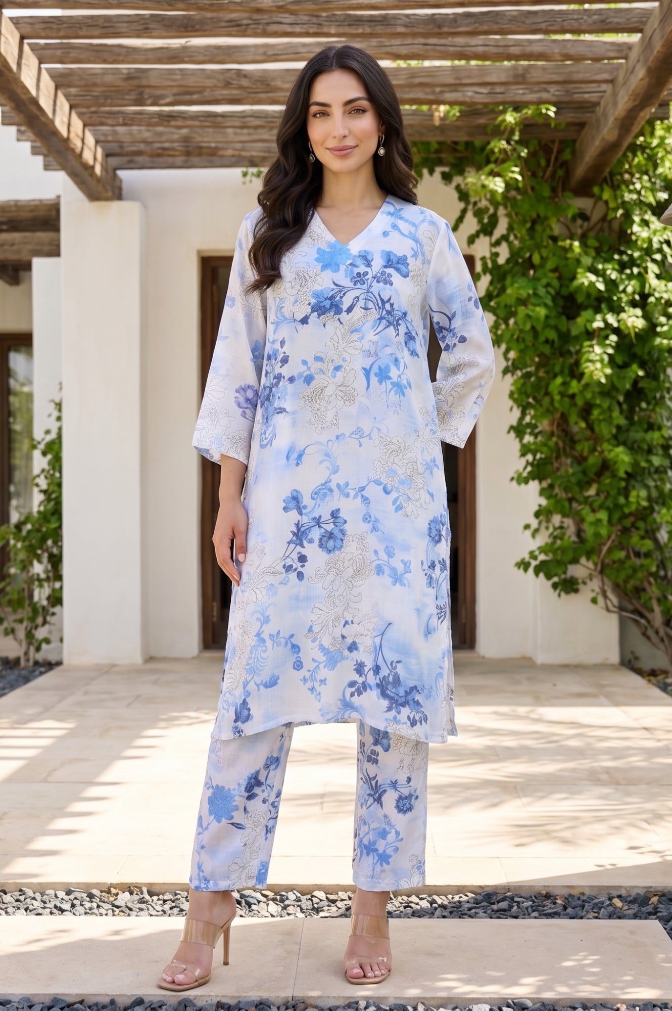 White Floral Printed Modal Straight Kurta