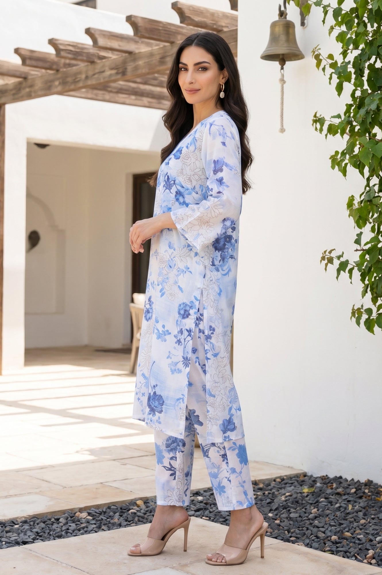 White Floral Printed Modal Straight Kurta