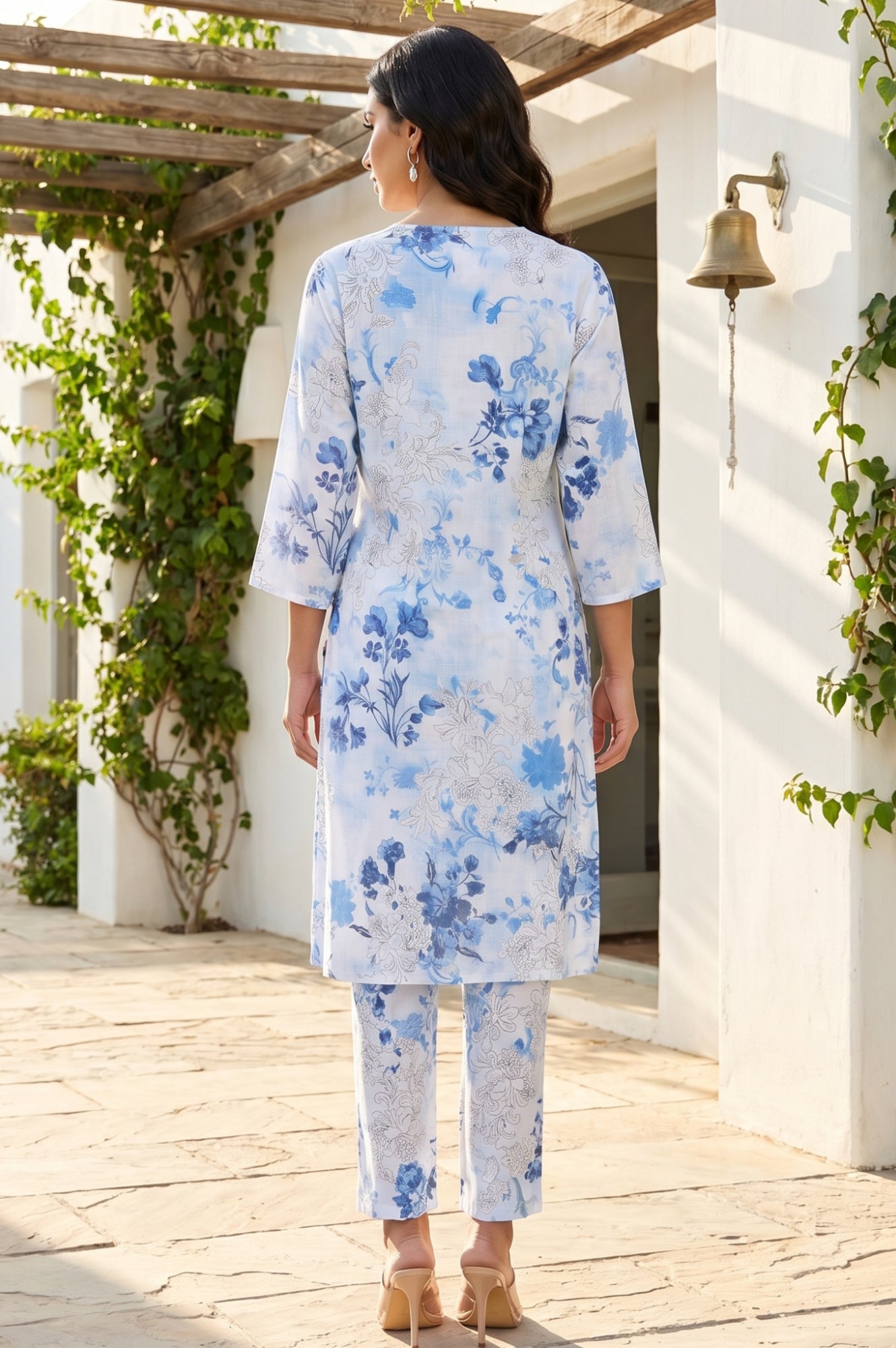 White Floral Printed Modal Straight Kurta