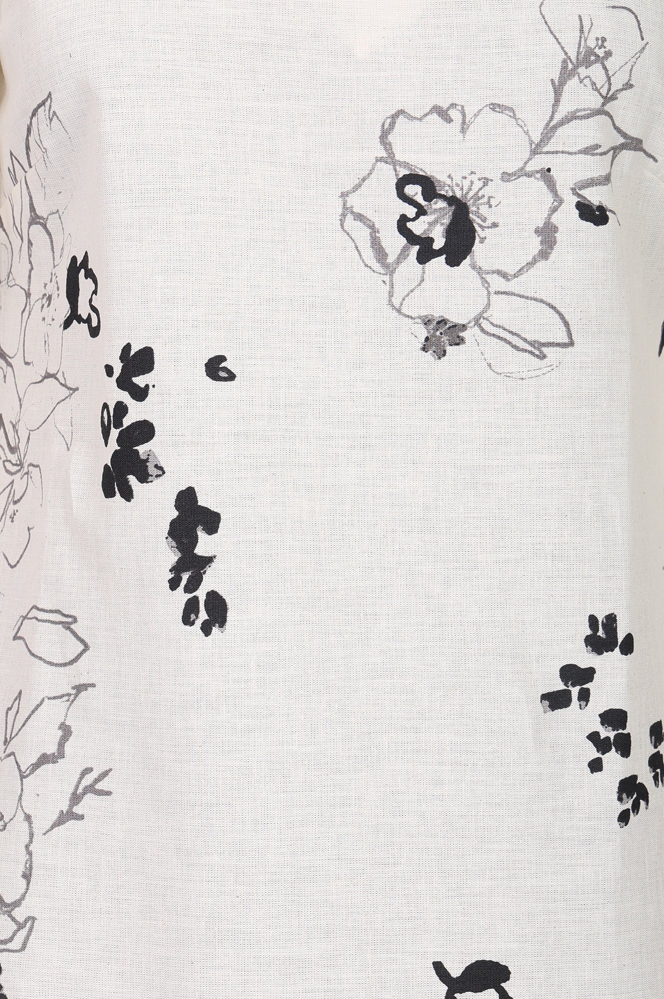 Off White Floral Printed Cotton Flax Straight Kurta