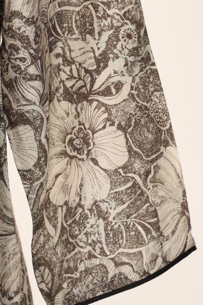 Grey Floral Printed Straight Kurta