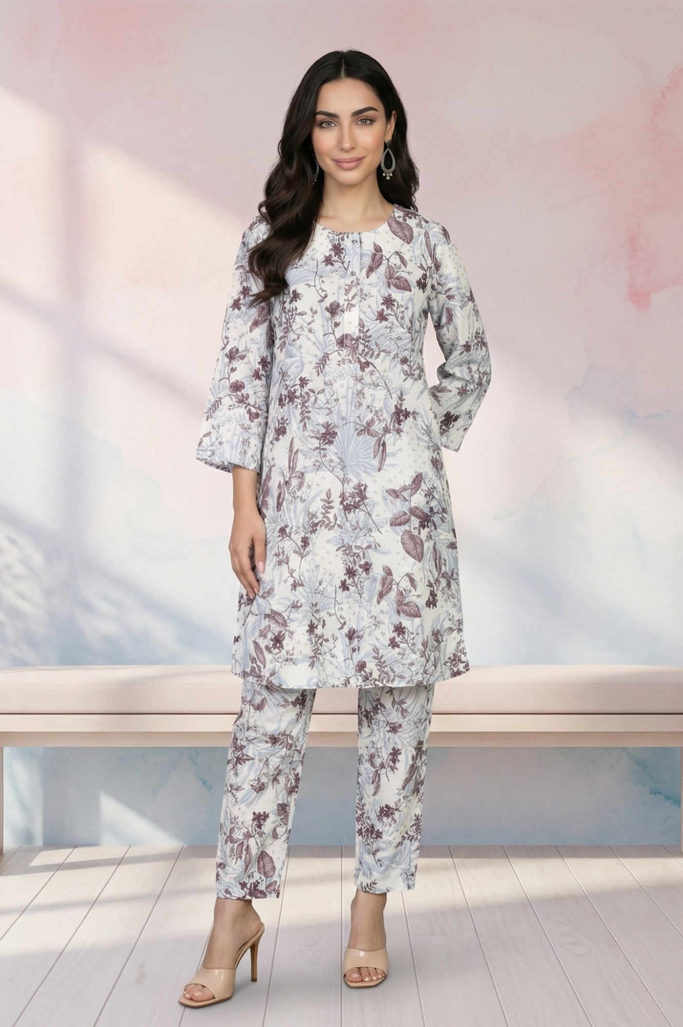 Off White Floral Printed Straight Tunic