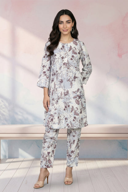 Off White Floral Printed Straight Tunic
