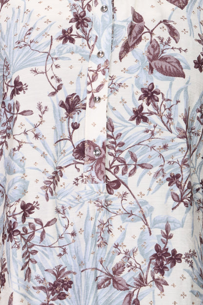 Off White Floral Printed Straight Tunic